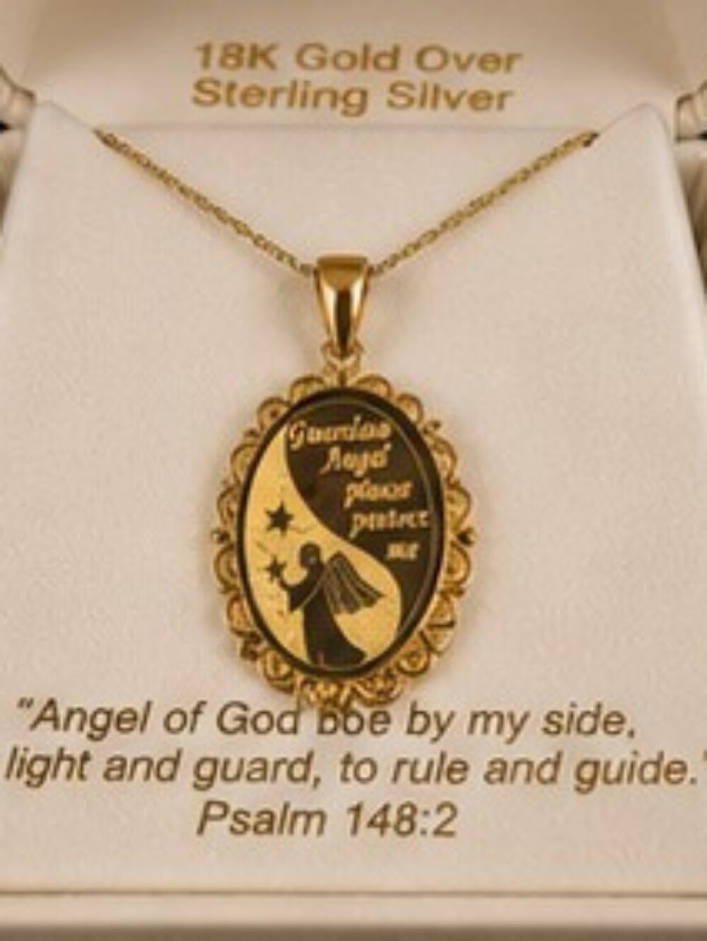 NIB 18K Gold Over Sterling Silver Guardian Angel Pendant Necklace JC Penney 18" - Picture 4 of 11